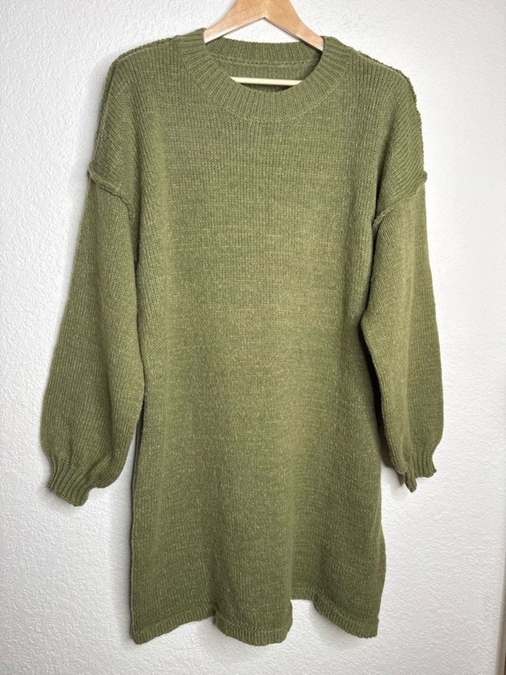 Army Green Oversized Crewneck Sweater Dress NWOT Size M Cottagecore Fall
